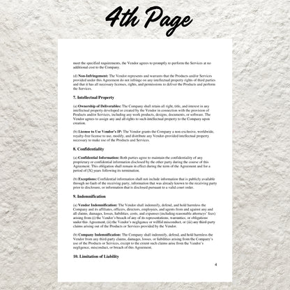 Vendor Agreement Template Editable Vendor Agreement Printable Small Business Contract Business Services Agreement Exclusive Supply Contract