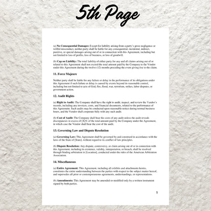 Vendor Agreement Template Editable Vendor Agreement Printable Small Business Contract Business Services Agreement Exclusive Supply Contract