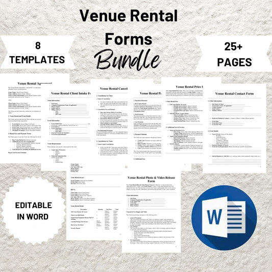 Venue Rental Forms Bundle Editable Wedding Venue Contract Template Printable Event Center Services Agreement Event Hosting Client Intake