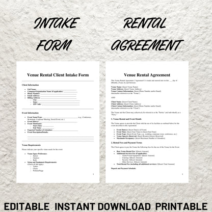 Venue Rental Forms Bundle Editable Wedding Venue Contract Template Printable Event Center Services Agreement Event Hosting Client Intake