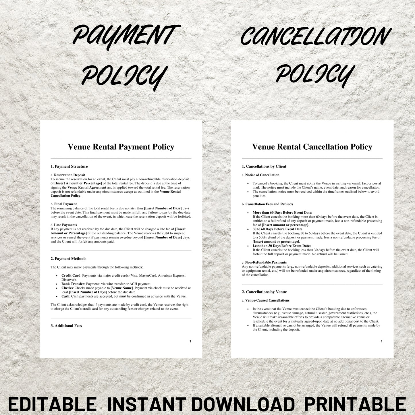 Venue Rental Forms Bundle Editable Wedding Venue Contract Template Printable Event Center Services Agreement Event Hosting Client Intake