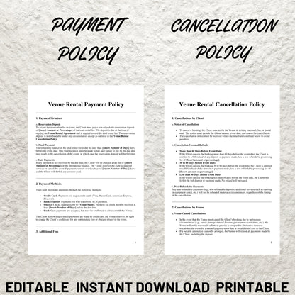 Venue Rental Forms Bundle Editable Wedding Venue Contract Template Printable Event Center Services Agreement Event Hosting Client Intake