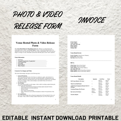 Venue Rental Forms Bundle Editable Wedding Venue Contract Template Printable Event Center Services Agreement Event Hosting Client Intake