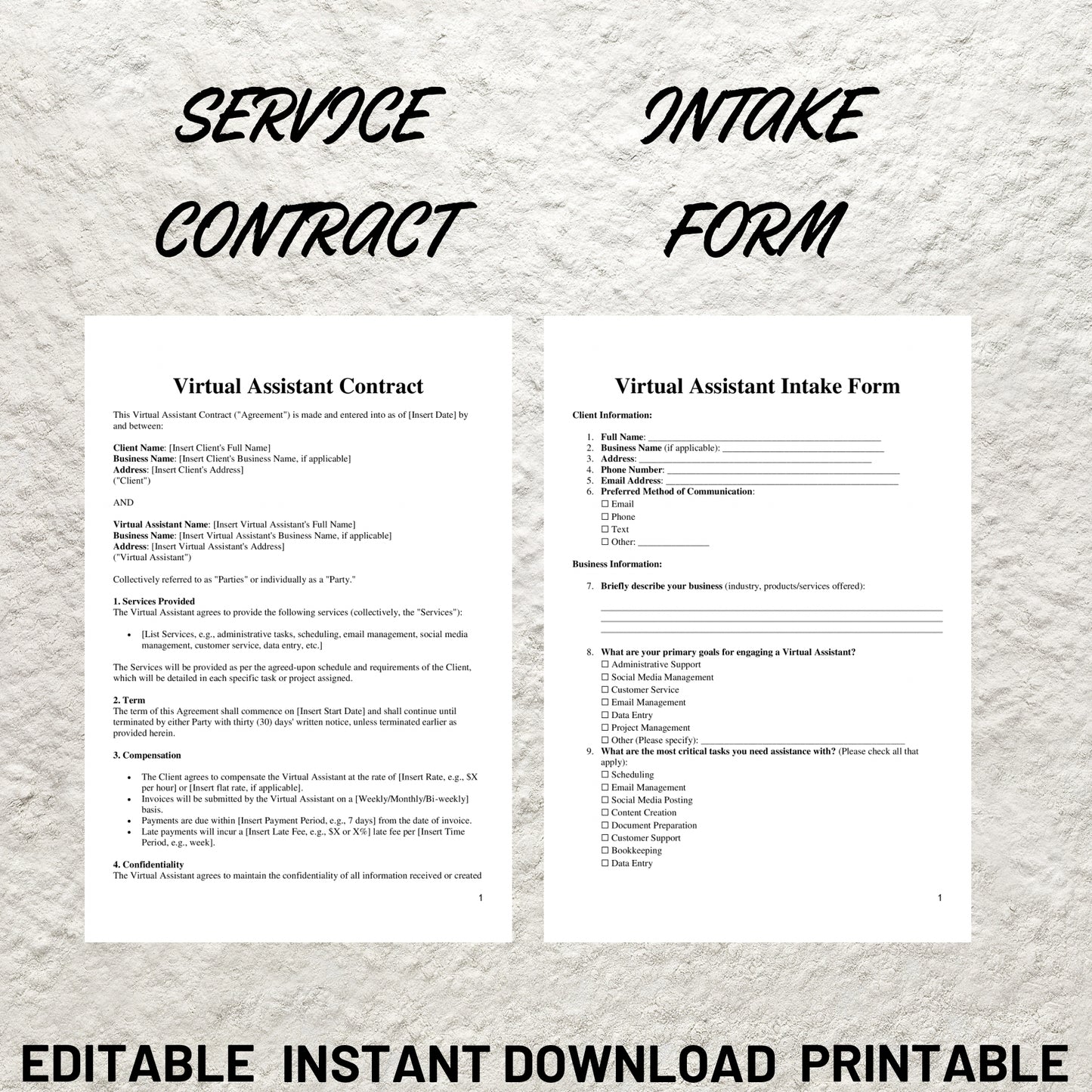 Virtual Assistant Client Onboarding Template Bundle Editable Virtual Assistant Contract Printable Intake Form Virtual Assistant Service Form