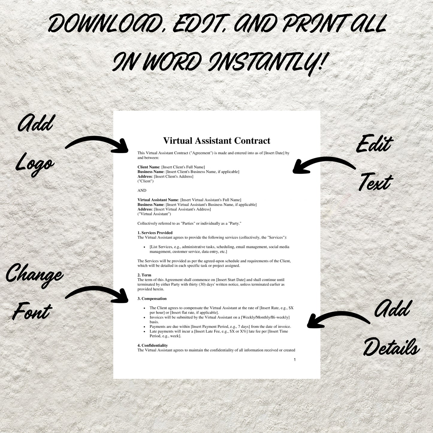 Virtual Assistant Client Onboarding Template Bundle Editable Virtual Assistant Contract Printable Intake Form Virtual Assistant Service Form