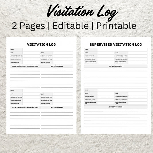 Visitation Log Template Printable Child Care Custody Log Child Visits Tracker Visitation Notes Custody Co Parenting Timesharing Planner