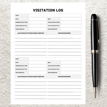 Visitation Log Template Printable Child Care Custody Log Child Visits Tracker Visitation Notes Custody Co Parenting Timesharing Planner