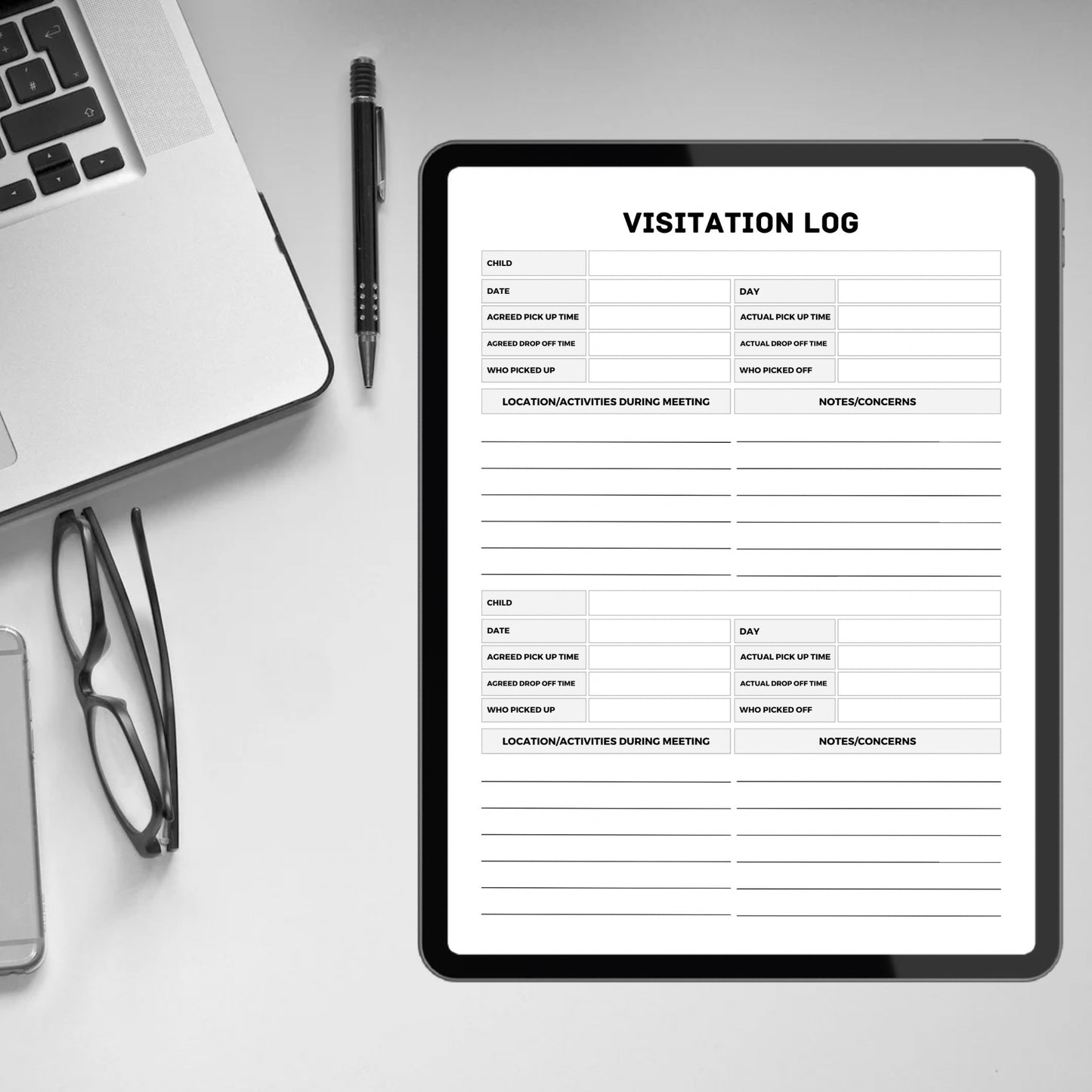 Visitation Log Template Printable Child Care Custody Log Child Visits Tracker Visitation Notes Custody Co Parenting Timesharing Planner