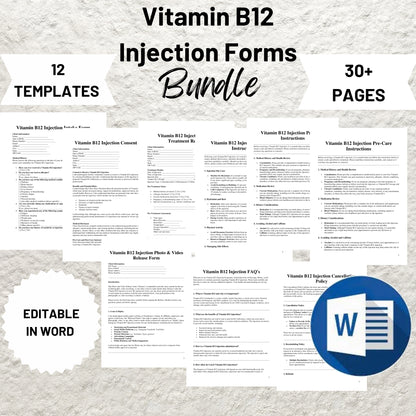 Vitamin B12 Injection Forms Bundle Editable B12 Injections Consent Form Printable Vitamin B12 Injection Client Intake Form Injector Forms