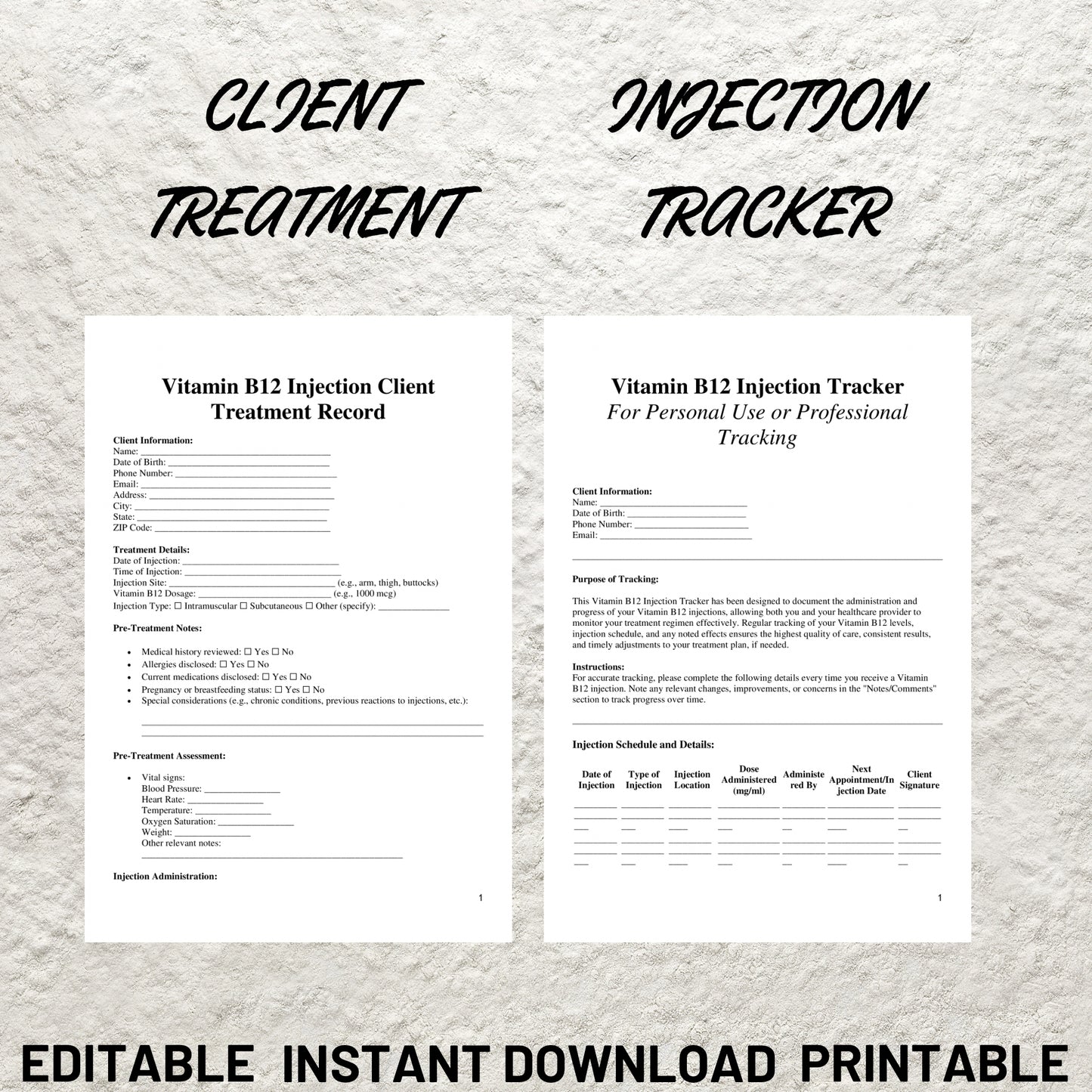 Vitamin B12 Injection Forms Bundle Editable B12 Injections Consent Form Printable Vitamin B12 Injection Client Intake Form Injector Forms