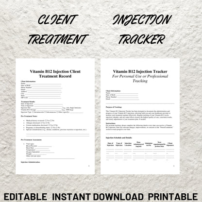 Vitamin B12 Injection Forms Bundle Editable B12 Injections Consent Form Printable Vitamin B12 Injection Client Intake Form Injector Forms