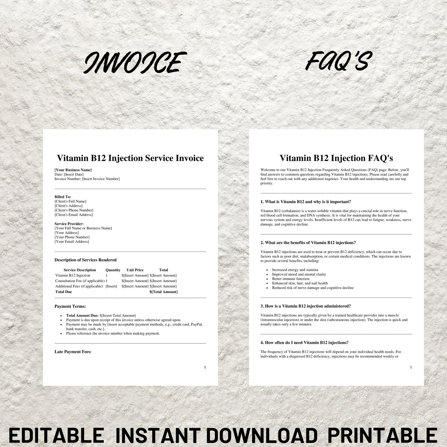 Vitamin B12 Injection Forms Bundle Editable B12 Injections Consent Form Printable Vitamin B12 Injection Client Intake Form Injector Forms