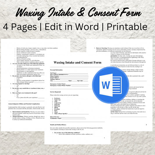 Waxing Treatment Consent Form Editable Waxing Client Intake Form Printable Waxing Treatment Liability Waiver Waxing Consultation Forms