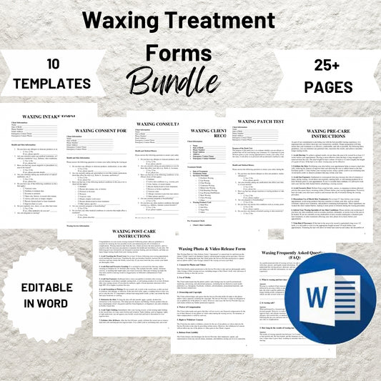 Waxing Treatment Forms Bundle Editable Waxing Consent Form Printable Waxing Consultation Form Waxing Intake Esthetician Forms Templates