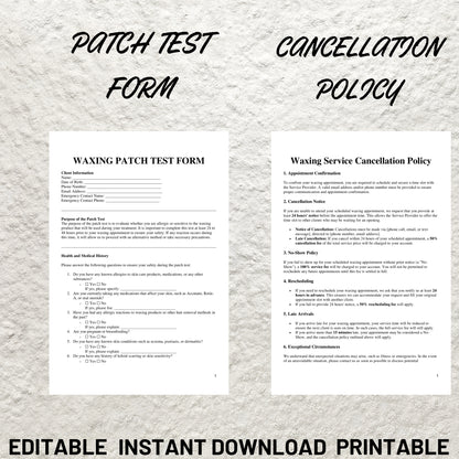 Waxing Treatment Forms Bundle Editable Waxing Consent Form Printable Waxing Consultation Form Waxing Intake Esthetician Forms Templates