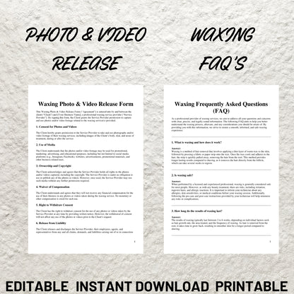 Waxing Treatment Forms Bundle Editable Waxing Consent Form Printable Waxing Consultation Form Waxing Intake Esthetician Forms Templates