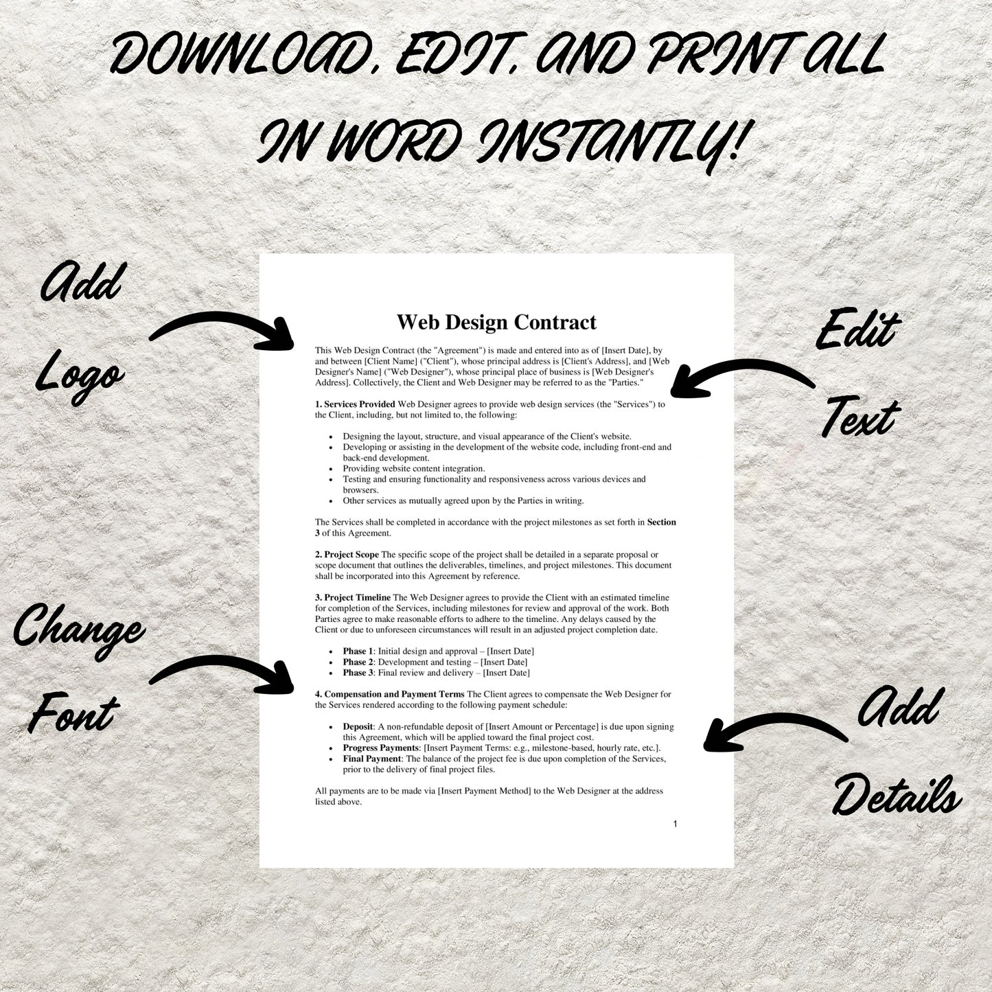 Web Design Forms Bundle Editable Wed Design Contract Printable Wed Designer Service Agreement Template Client Questionnaire Proposal Form