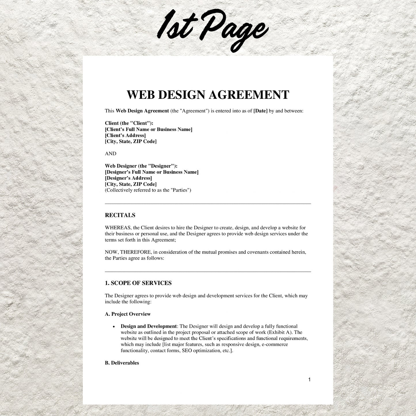 Website Design Contract Template Editable Web Design Service Agreement Printable Freelance Website Designer Agreement Web Designer Form