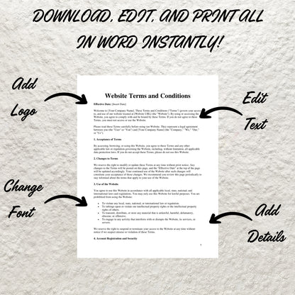Website Legal Language Template Bundle Editable Website Privacy Policy Printable Website Terms and Conditions Website Legal Disclaimers