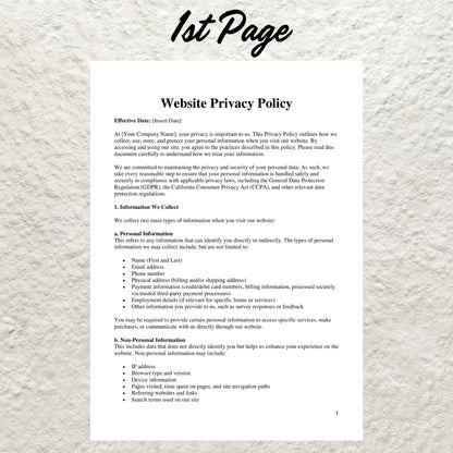 Website Privacy Policy Template Editable Privacy Policy Agreement Printable Online Privacy Policy Website Legal Agreement Template Form