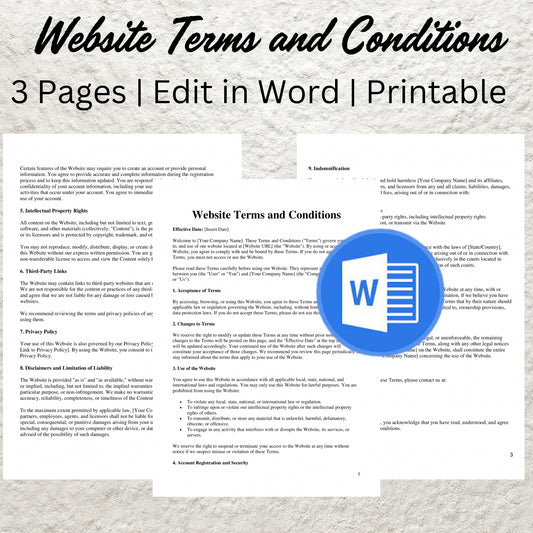 Website Terms and Conditions Template Editable Website Disclaimer Printable Website Terms of Use Online Terms and Conditions Website Legal