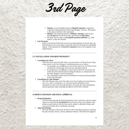 Wedding Cake Contract Template Editable Wedding Cake Order Printable Catering Agreement Form for Bakers Bakery Client Terms and Conditions