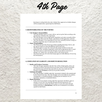 Wedding Cake Contract Template Editable Wedding Cake Order Printable Catering Agreement Form for Bakers Bakery Client Terms and Conditions