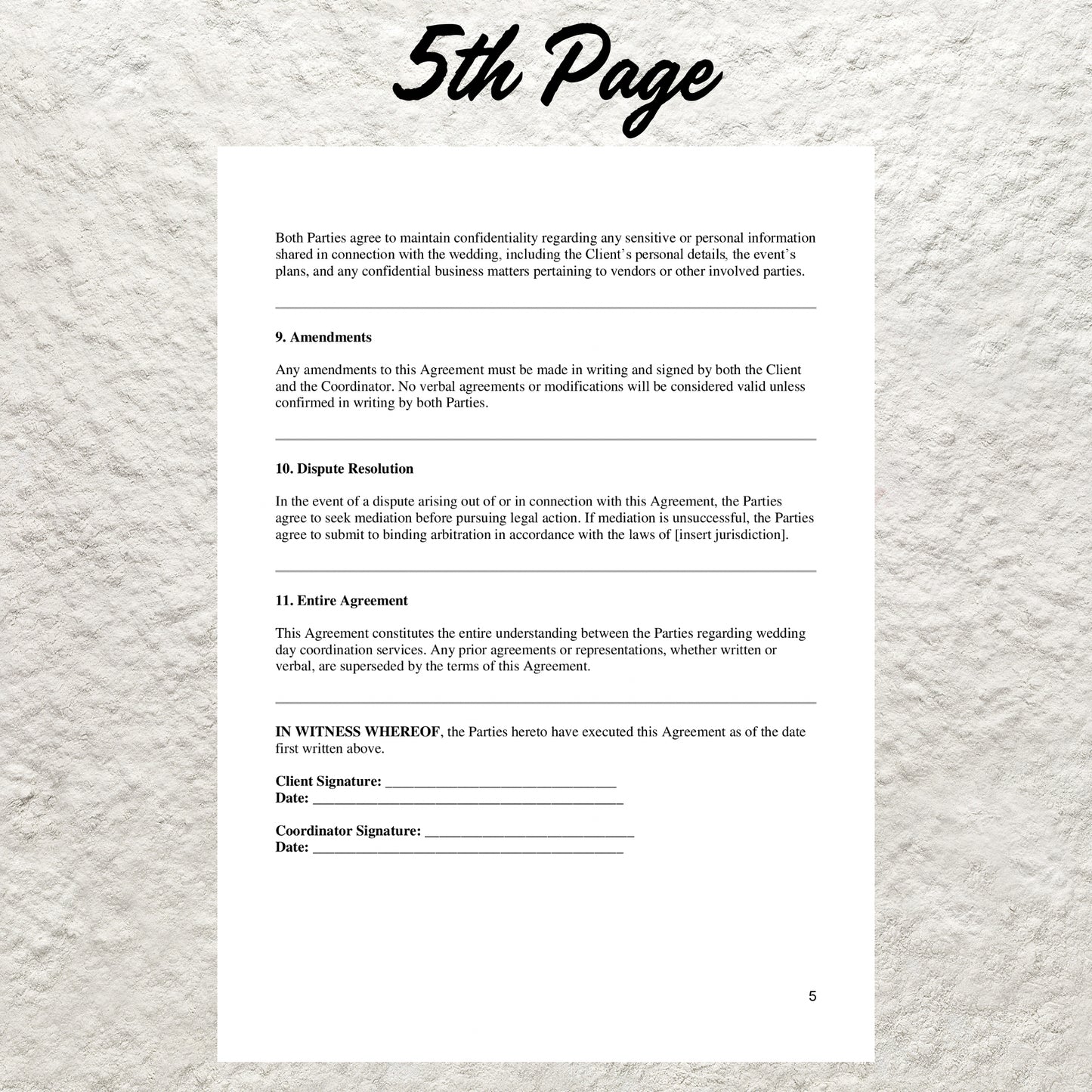 Wedding Day Event Coordinator Contract Template Editable Wedding Services Agreement Printable Day of Wedding Coordination Event Form