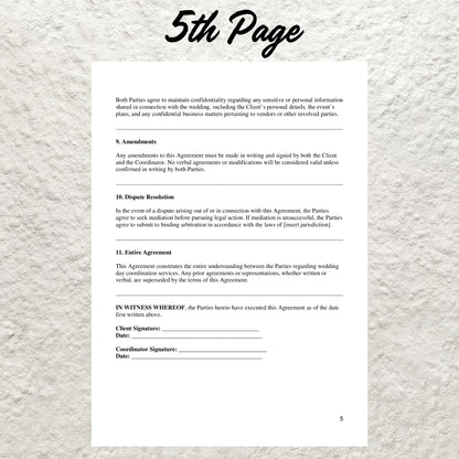 Wedding Day Event Coordinator Contract Template Editable Wedding Services Agreement Printable Day of Wedding Coordination Event Form