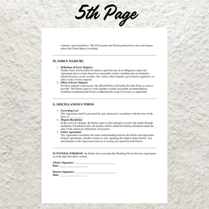 Wedding Florist Contract Template Editable Wedding Floral Service Agreement Form Printable Wedding Florist Agreement Florist Business Form