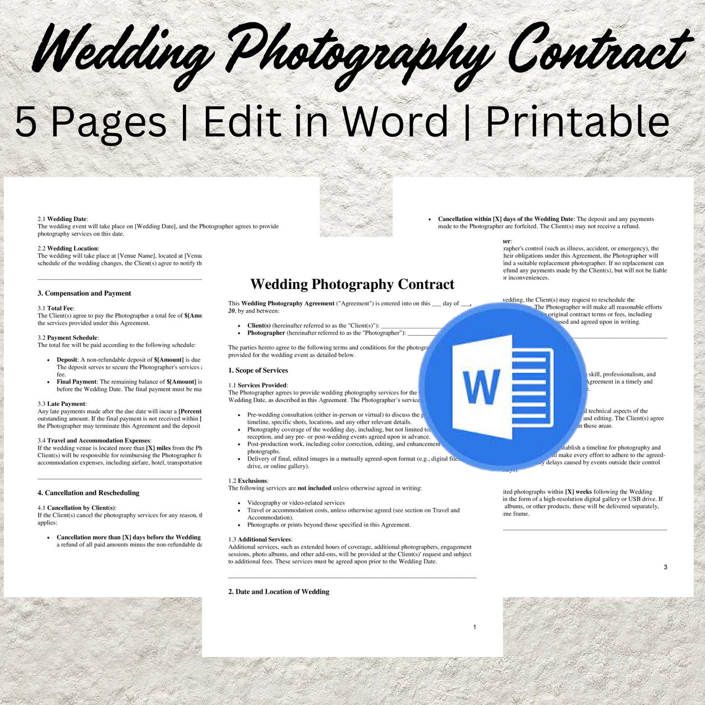 Wedding Photography Contract Template Editable Photography Forms Printable Photography Contract for Photographers Wedding Photography Form