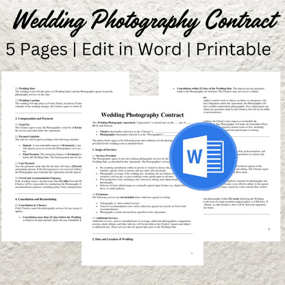 Wedding Photography Contract Template Editable Photography Forms Printable Photography Contract for Photographers Wedding Photography Form