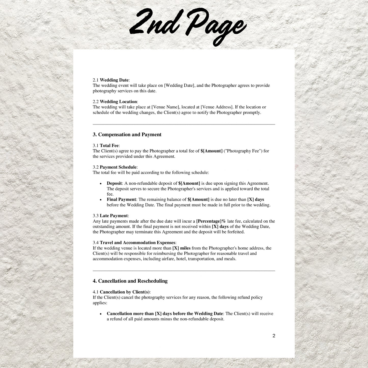 Wedding Photography Contract Template Editable Photography Forms Printable Photography Contract for Photographers Wedding Photography Form