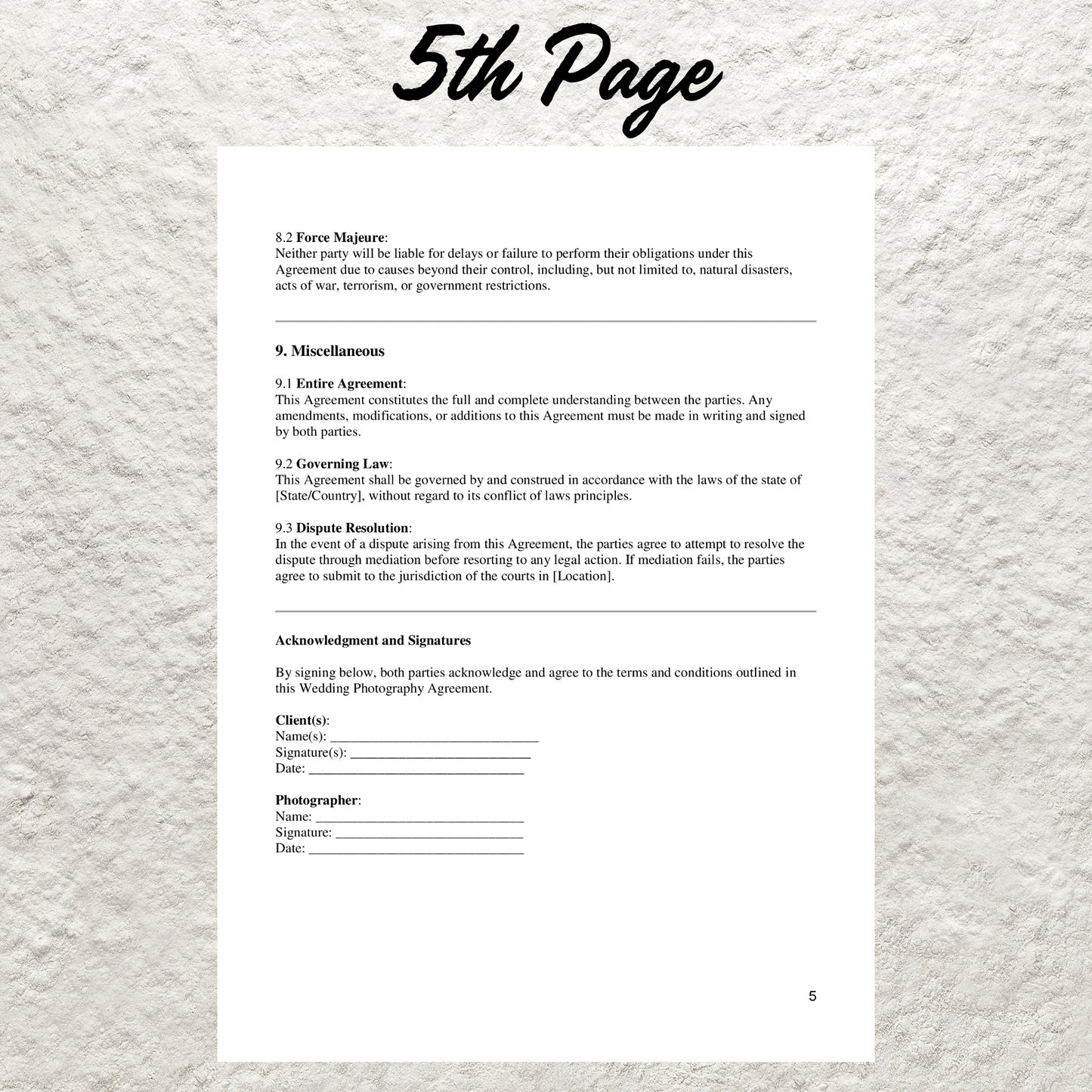 Wedding Photography Contract Template Editable Photography Forms Printable Photography Contract for Photographers Wedding Photography Form