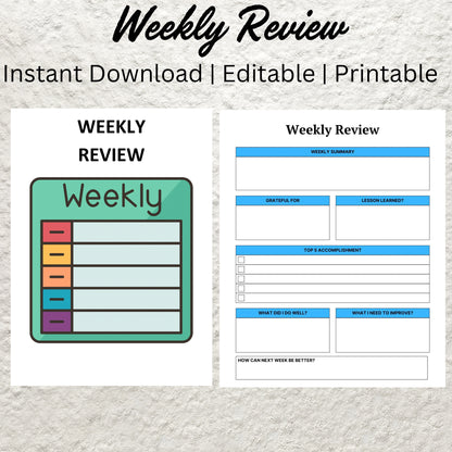 Weekly Review Template Printable Weekly Reflection Journal Editable Weekly Evolution Weekly Summary Weekly Check In Daily Gratitude Planner