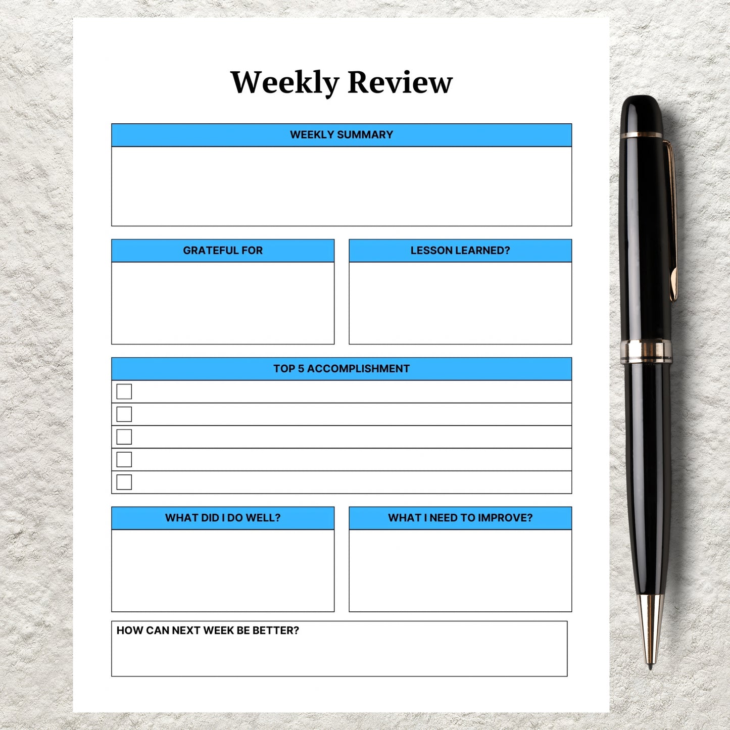 Weekly Review Template Printable Weekly Reflection Journal Editable Weekly Evolution Weekly Summary Weekly Check In Daily Gratitude Planner