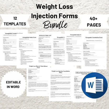 Weight Loss Injections Forms Bundle Editable Semaglutide Intake Form Printable Semalagutide Consent Form Tirzepatide Intake Consent Form