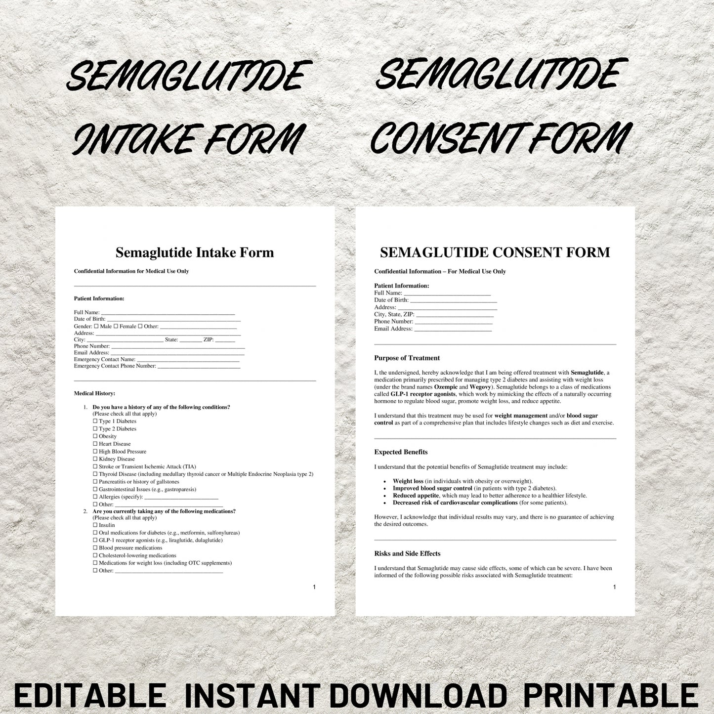 Weight Loss Injections Forms Bundle Editable Semaglutide Intake Form Printable Semalagutide Consent Form Tirzepatide Intake Consent Form