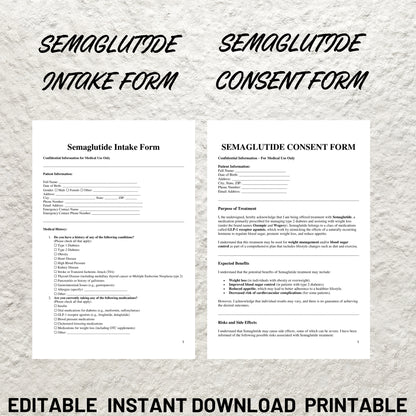 Weight Loss Injections Forms Bundle Editable Semaglutide Intake Form Printable Semalagutide Consent Form Tirzepatide Intake Consent Form