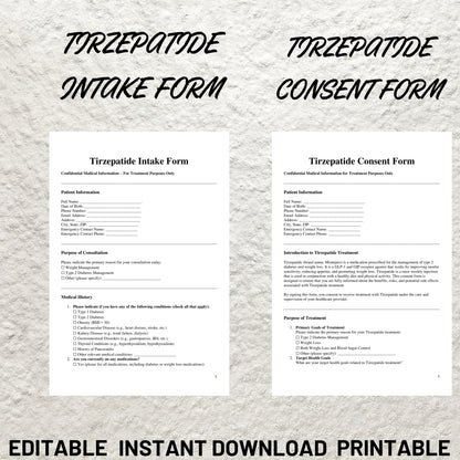 Weight Loss Injections Forms Bundle Editable Semaglutide Intake Form Printable Semalagutide Consent Form Tirzepatide Intake Consent Form