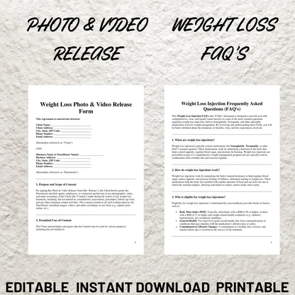 Weight Loss Injections Forms Bundle Editable Semaglutide Intake Form Printable Semalagutide Consent Form Tirzepatide Intake Consent Form