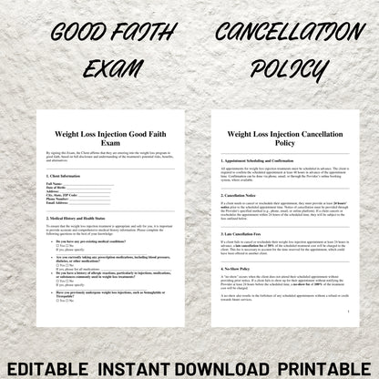 Weight Loss Injections Forms Bundle Editable Semaglutide Intake Form Printable Semalagutide Consent Form Tirzepatide Intake Consent Form