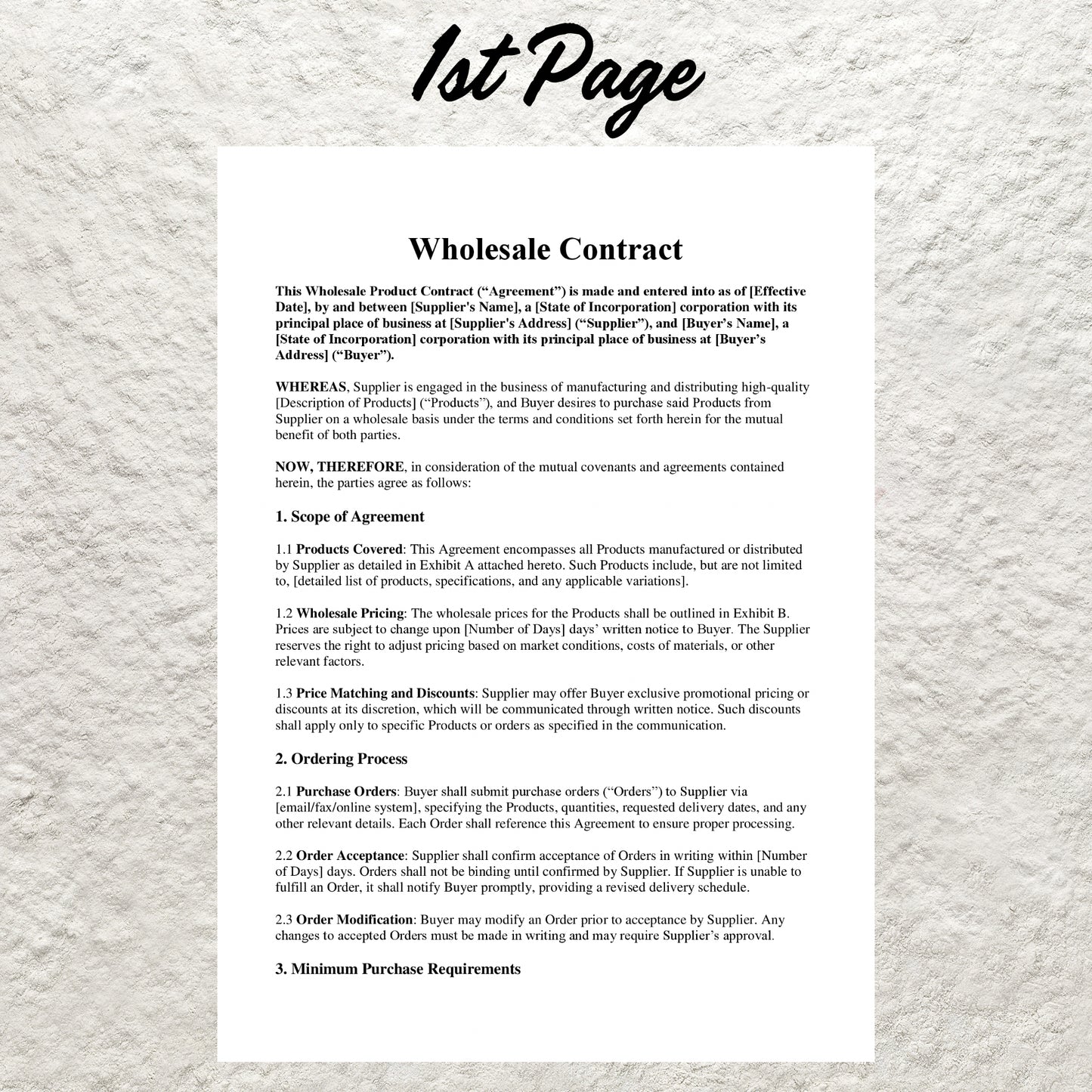 Wholesale Contract Template Editable Wholesale Product Purchase Agreement Form Supplier and Retailers Wholesale Business Purchase Agreement