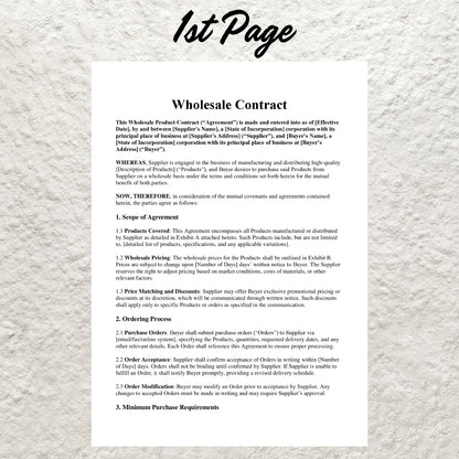 Wholesale Contract Template Editable Wholesale Product Purchase Agreement Form Supplier and Retailers Wholesale Business Purchase Agreement