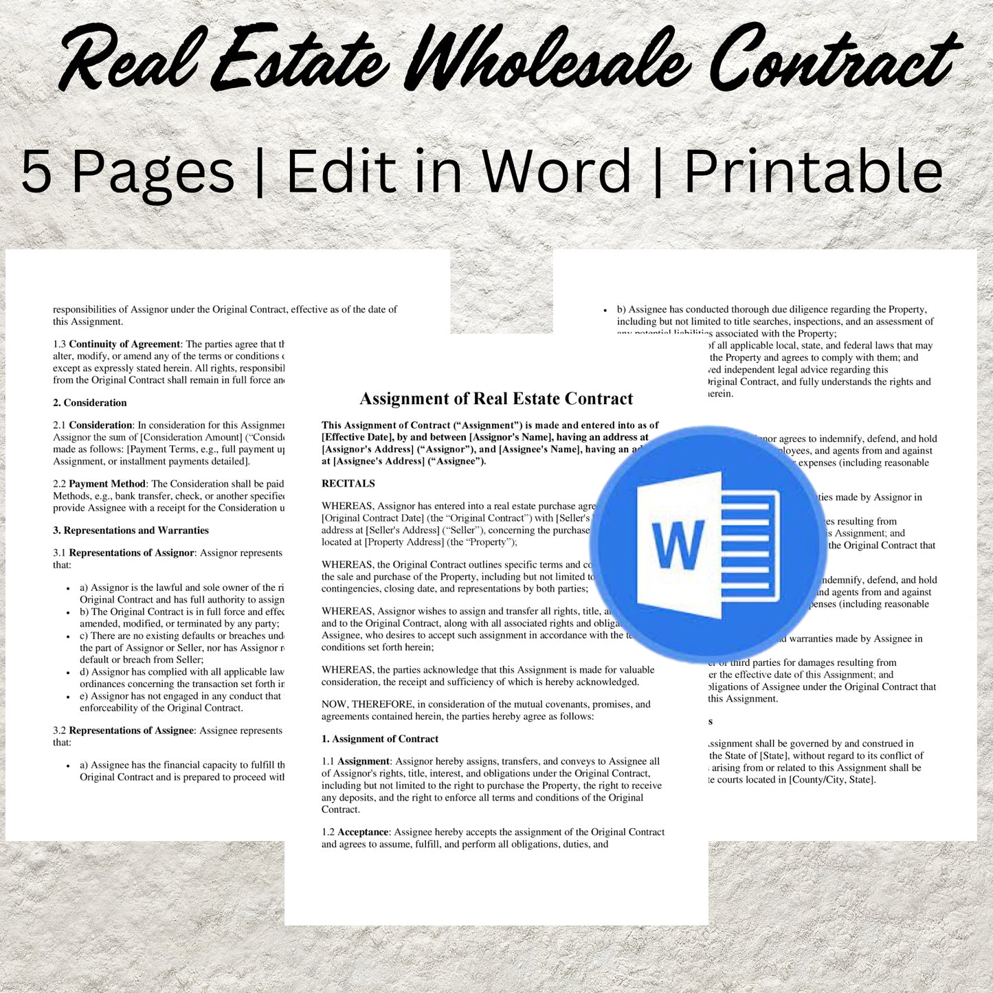 Wholesale Real Estate Contract Template Editable Real Estate Wholesale Agreement Form Real Estate Business Forms Purchase and Sale Contract