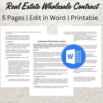 Wholesale Real Estate Contract Template Editable Real Estate Wholesale Agreement Form Real Estate Business Forms Purchase and Sale Contract