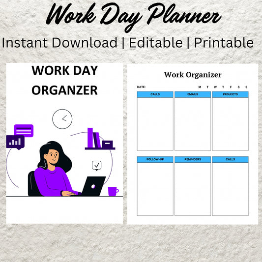 Work Day Organizer Template Printable Work Day Planner Work From Home To Do List Office Organizer Work Schedule Log Daily Business Planner