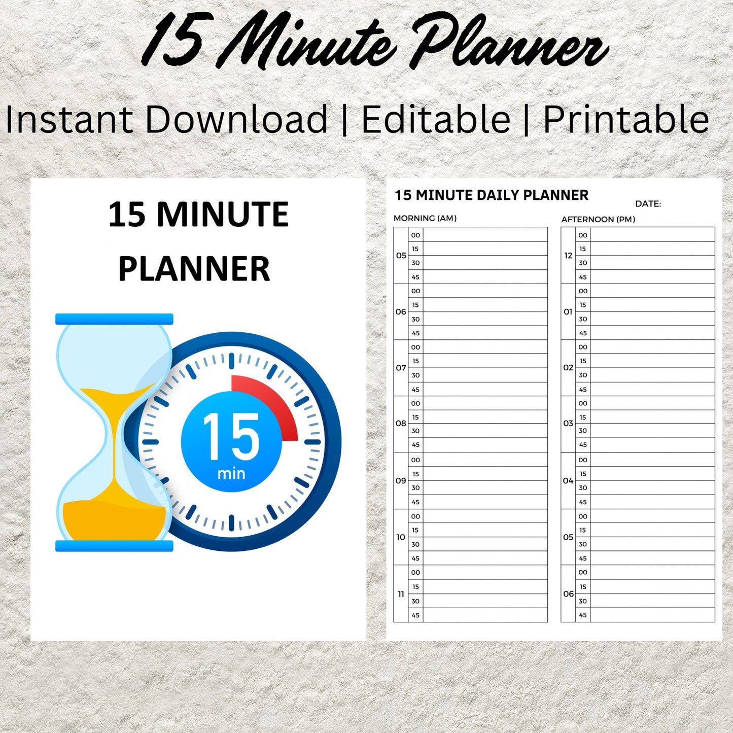 15 Minute Planner Editable 15 Minute Daily Planner Appointment Book Reminder Tracker 15 Minute Hourly Schedule Time Blocking Template