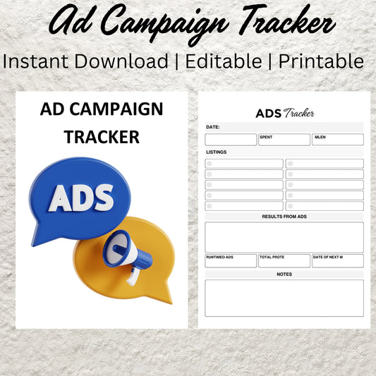 Ad Campaign Tracker Template Printable Ad Tracker Business Advertising Tracking Log Advertising Expense Social Media Business Plan Planner