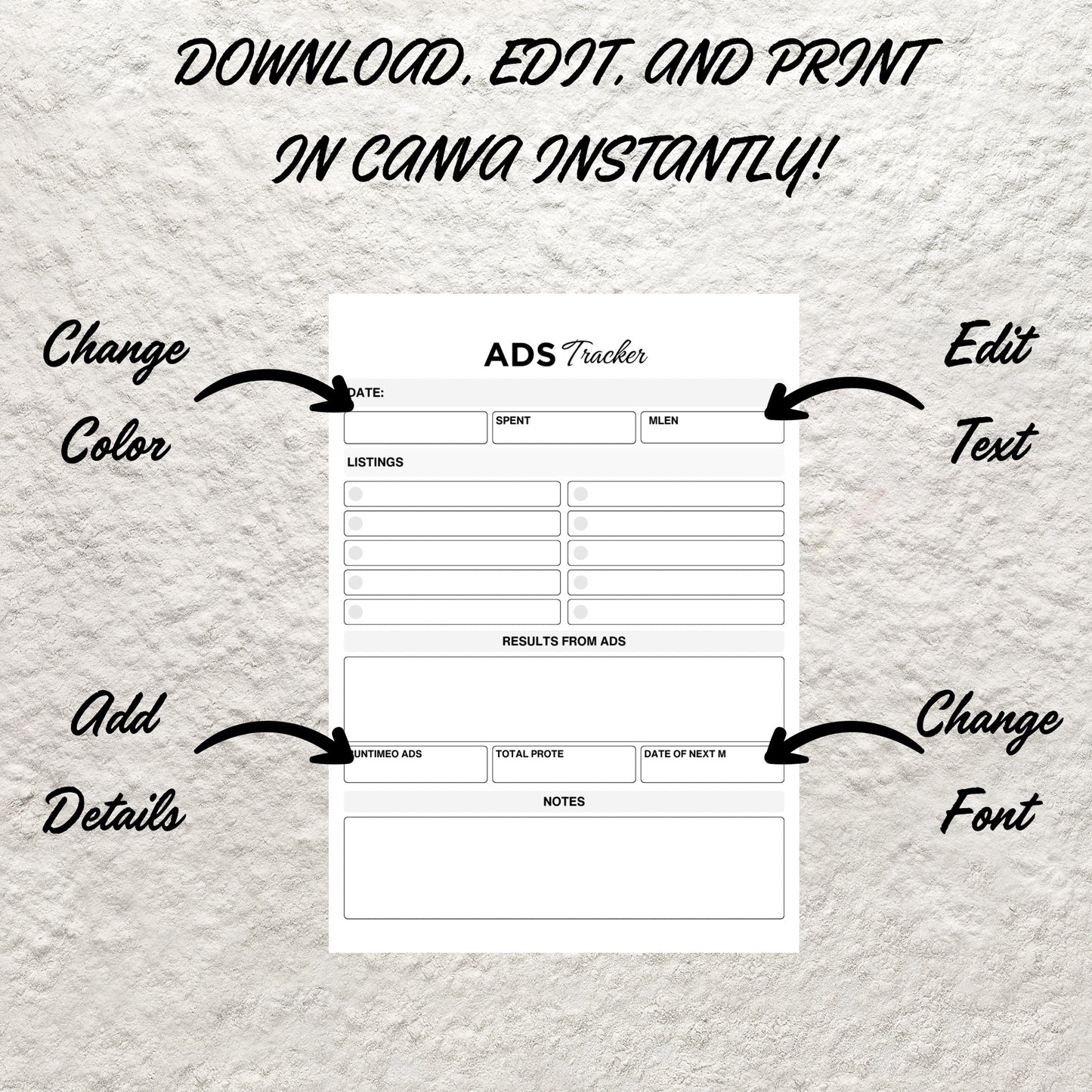 Ad Campaign Tracker Template Printable Ad Tracker Business Advertising Tracking Log Advertising Expense Social Media Business Plan Planner